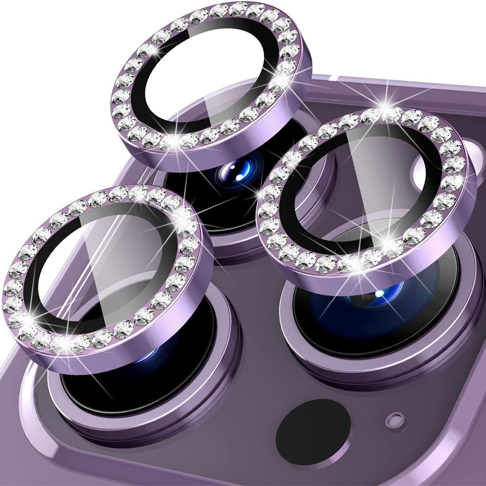 

1Set For iPhone 16 Pro/16 Pro Max Camera Lens Protector Tempered Glass+Metal Ring Rhinestone Lens Film Purple