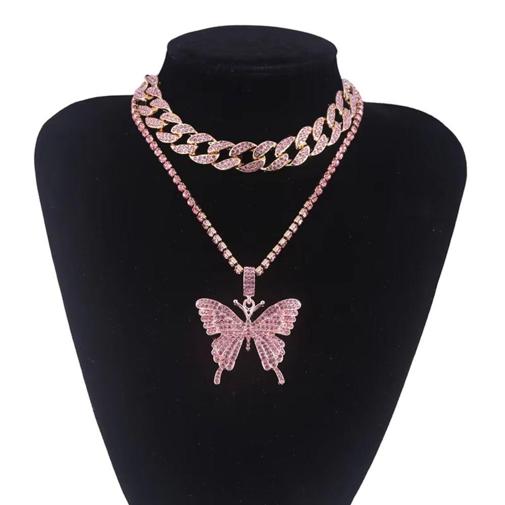Big Butterfly Bling Necklace Trendy Fashion Collars Necklace Butterfly Pendant  Necklace for Women
