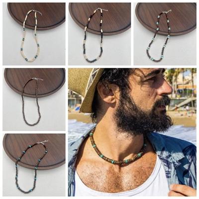 Takı Aksesuarları Turkuaz Boncuklu Kolye Etnik Stil Ahşap Gerdanlık Hediye