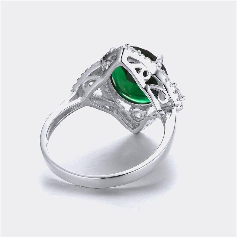 925 Sterling Silver Rings For Women Vintage Russian Created Nano Emerald Romantic Oval Ring Luxury Party Gift Fine Jewelry