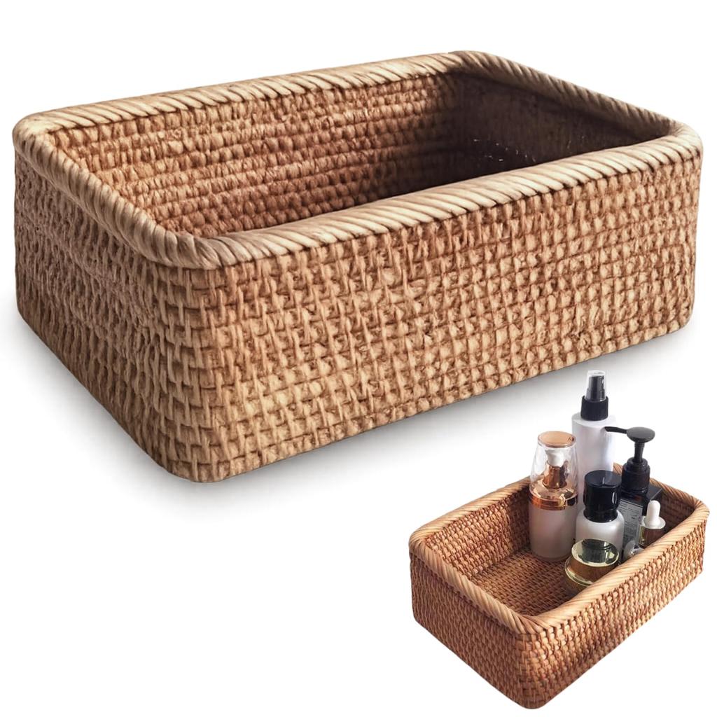 ideamall Handwoven Wicker Storage Basket, Desktop Storage, for Miscellaneous Goods, Snacks, Vegetables, and Fruits, Eco-Friendly (Small (20*14*6))
