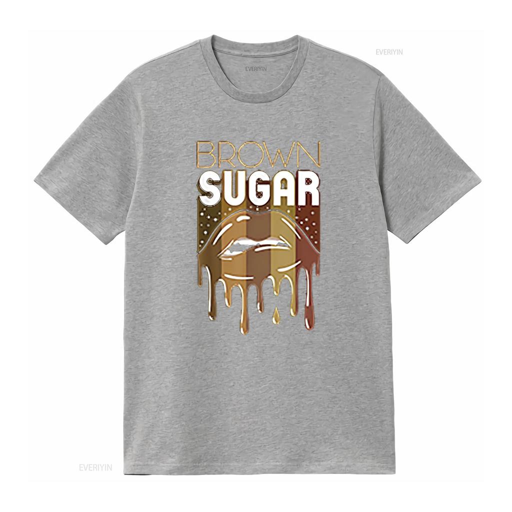 Womens T Shirt Brown Sugar Melanin Black Woman Lips Funny Babe 2XL vintage Washed Casual fashion graphic Versatile homme