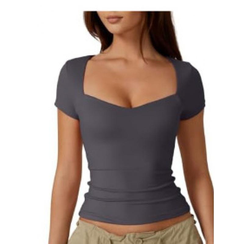 2024 Women's Heart-Shaped Collar Short-Sleeve Slim-Fit Crop Top