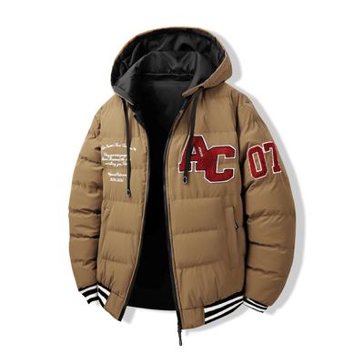 Abrigo de Algodón para Hombre Bordado Color Contrastante Moderno Holgado Capucha Extraíble Doble Cara Chaqueta de Algodón Estudiante Chaqueta con Capucha