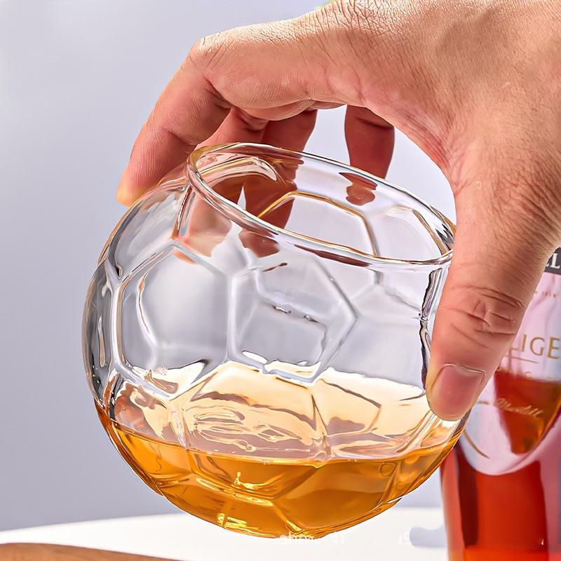 300ML Football Baseball Whiskey Glass, Unique Soccer - Shaped Crystal Clear Whiskey Tumbler Glass for Bourbon, Scotch, Cocktails