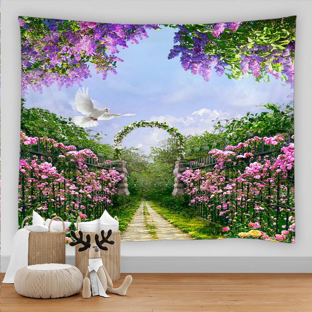 Arched Flower Path Garden Tapestry Indian Mandala Tapestry Wall Hanging Tapestries Boho Bedroom Wall Rug Couch Blanket 9 Size