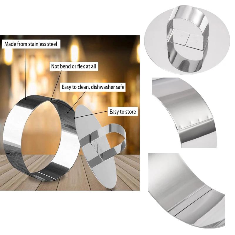 4-teiliges rundes Edelstahl-Mousse-Kuchen-Backwerkzeug - Werkzeuge zur Kuchendekoration, inklusive 3 Ringen und 1 Lebensmittelpresse