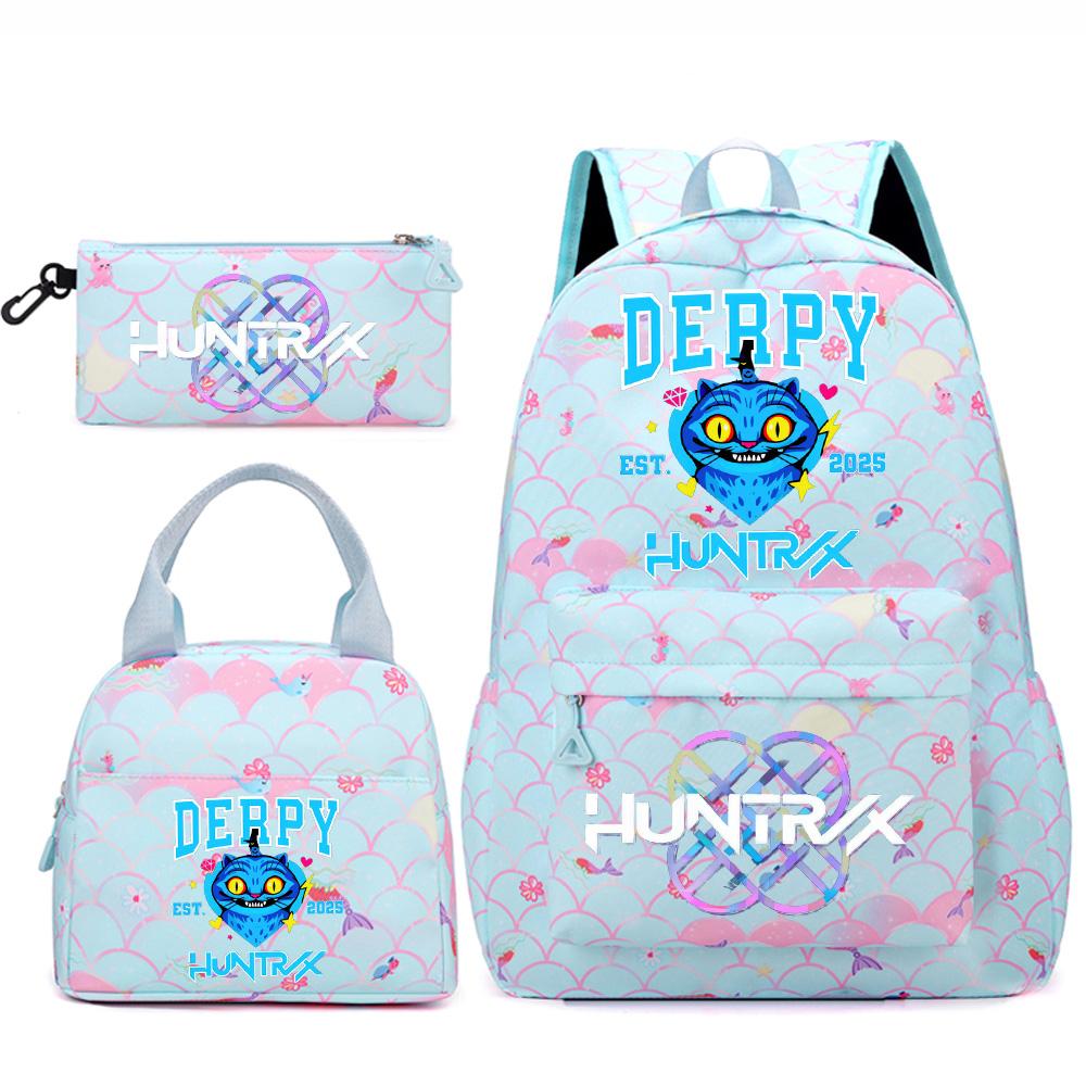 3Pcs/set Cartoon Kpop Printed Backpack Handbag Pencil Case for Teenger Student Girl Boy Schoolbag Bookbag Large Capacity Travel Bag Kid Gift