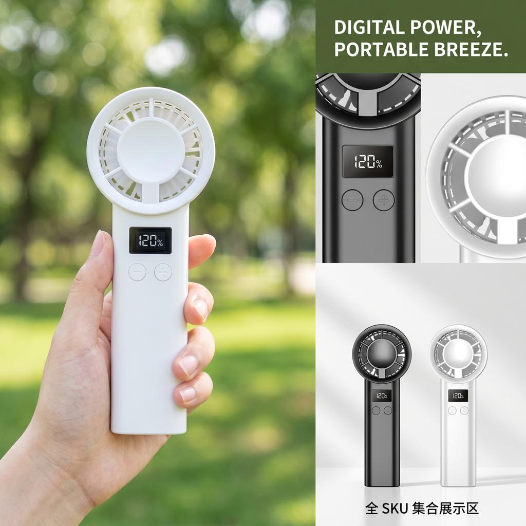 Portable USB Handheld Fan with Digital Display, High Fan for Outdoor Travel