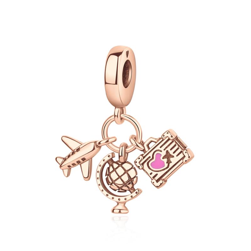 Original Copper Charms Camera Suitcase London Bus Love Beads Fit Brand Bracelets Necklaces Jewelry For Women