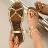 Skinny Slippers Go Out Two Wear Gold Fashion Wear Beach One Word Women Sandals