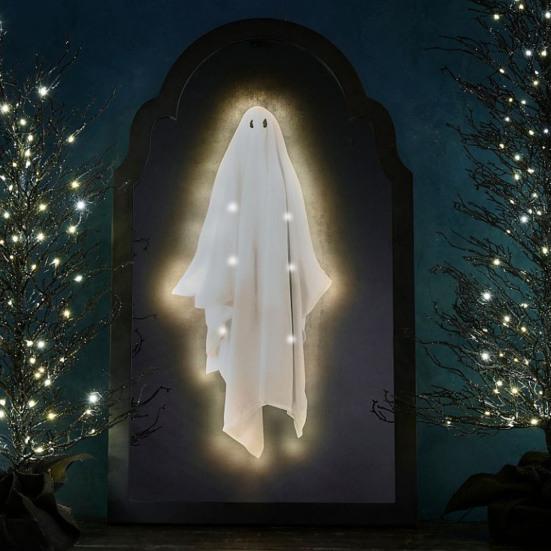 Halloween Ghost Mirror Spooky Hologram Ghost Skeleton Mirror with LED Light for Halloween Home Bedroom Decor