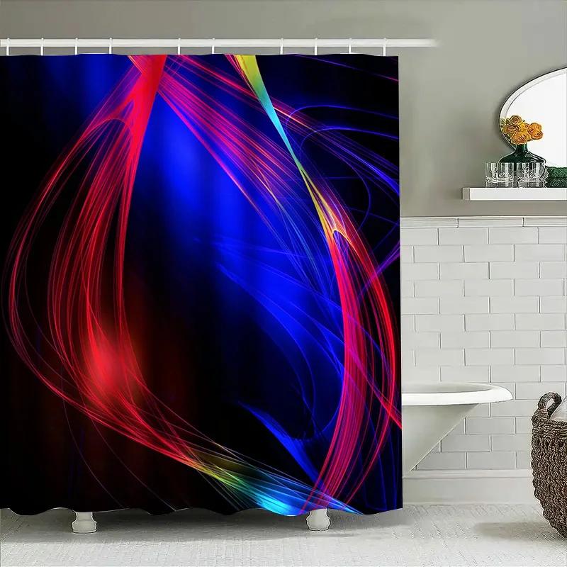 Rideau de douche coloré Lignes rouges bleues jaunes violettes Design abstrait Tissu imperméable Pour décoration de salle de bain