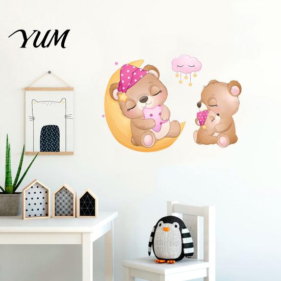 Versatile Wall Decor for Home Office Cute Bear Stickers Kids Room, PVC Waterproof Cartoon Animal Self Adhesive Bedroom Decals, Removable Art