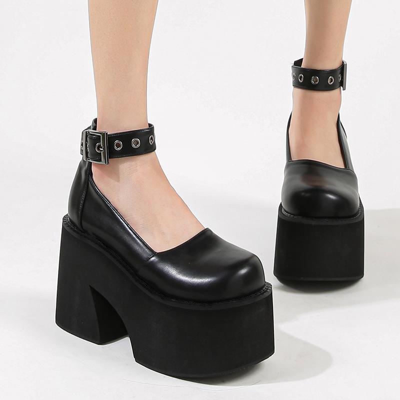 Fashion Classic Female Loafers Shoes New Autumn Thick Heels Patent Leather Buckle Pumps Retro Girls Platform High-Heeled Shoes for Women