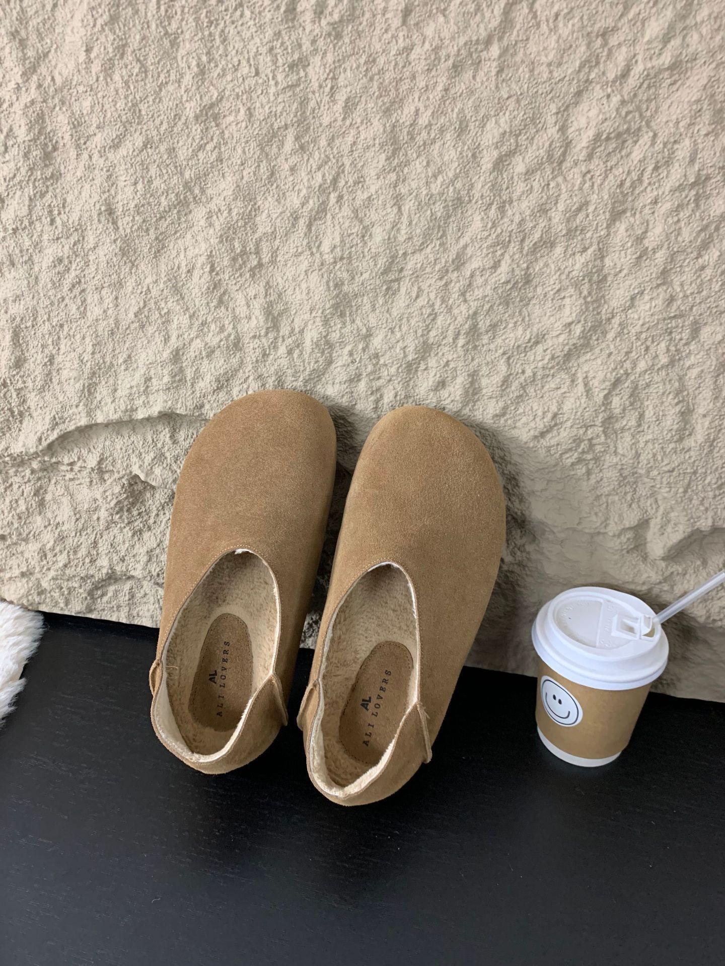 

2025 новые женские туфли с мелким вырезом, теплые, с хлопковой подкладкой, для ношения на улице, зимние, на одном педале, ленивые одиночные туфли 39 верблюд