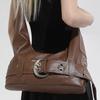 Retro Luxury Belt Buckle Shoulder Bag, Y2k Hot Girl Motorcycle Bag, Fashion Rivet Large Capacity Handbag Crossbody Dumpling Bag