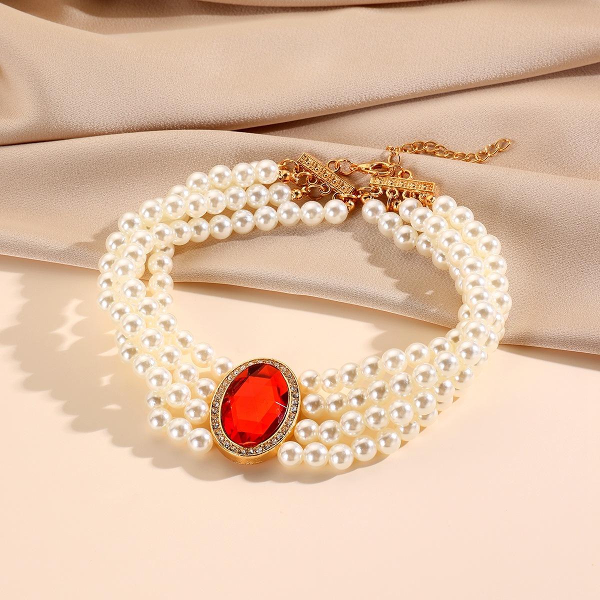 

Французьке елегантне багатошарове намисто з імітацією перлів у стилі ретро, ​​весілля, акрилове легке розкішне намисто з ключицею для жінок червоний