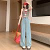 Summer High Waist Denim Jeans Women Wide Leg Loose Casual Blue Jean  Full Length Pants Trousers