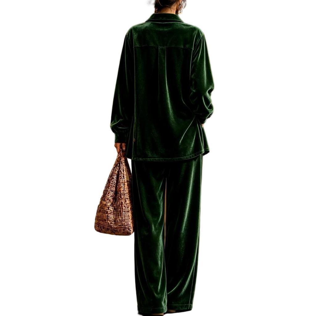 Completo due pezzi in velluto a maniche lunghe da donna - Outfit casual a vestibilità larga