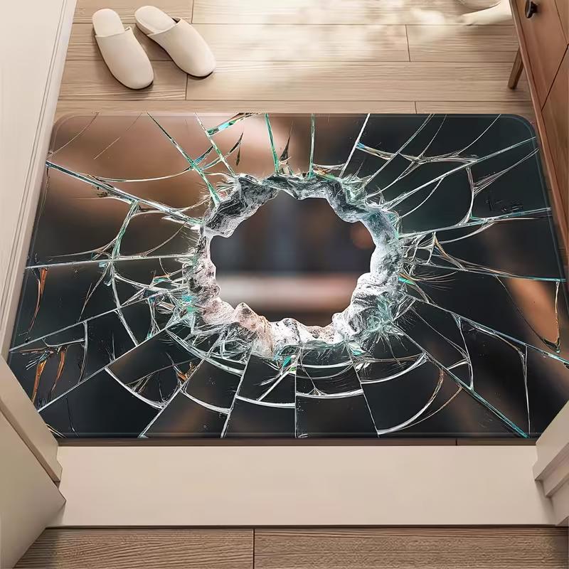 

2D Broken Glass Door Mat Cracked Floor Effect Entrance Rug Soft Non-Slip Welcome Mat Modern Home Prank Fun Decor Carpet 40x60cm