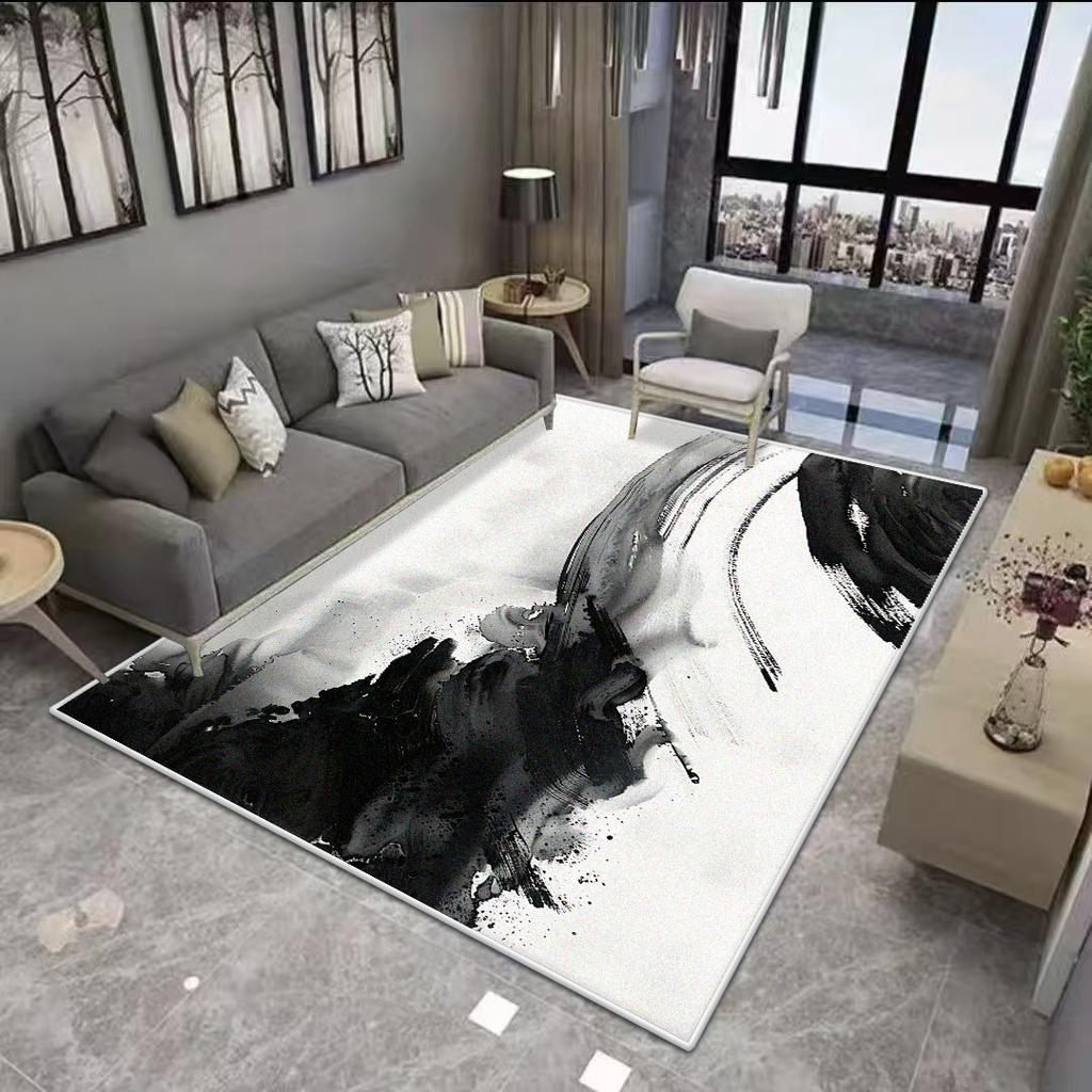 Abstract Black White Living Room Rug Decoration Bedroom Anti Slip Floor Mats Short Velvet Large Area Carpet Dining Room Washable