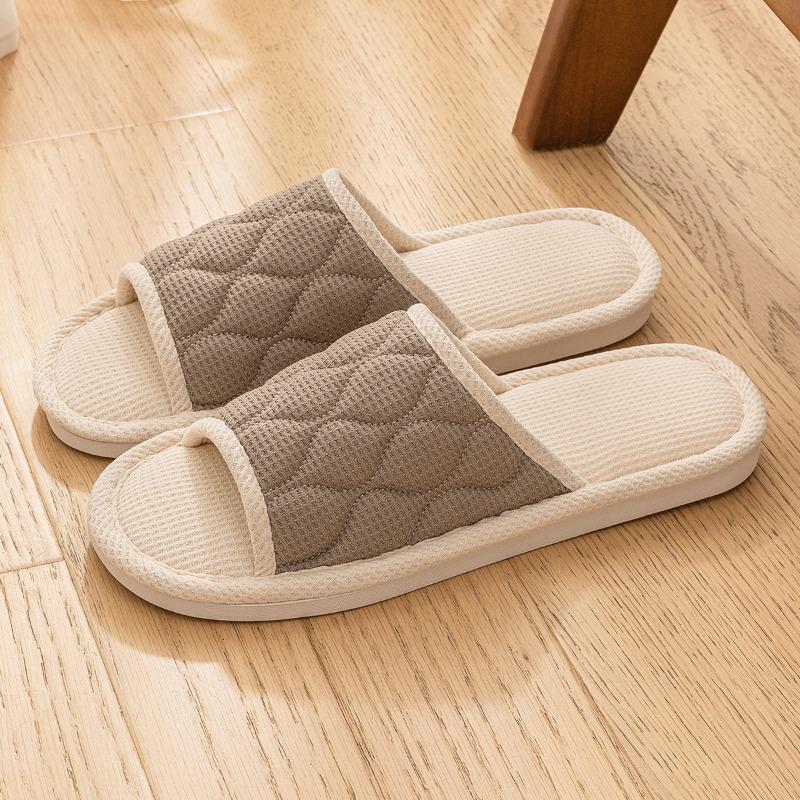 Plaid Slippers Men's Spring and Autumn Indoor Home Silent Home Use Four Seasons Cotton and Linen Slippers Women's New Winter and Summer