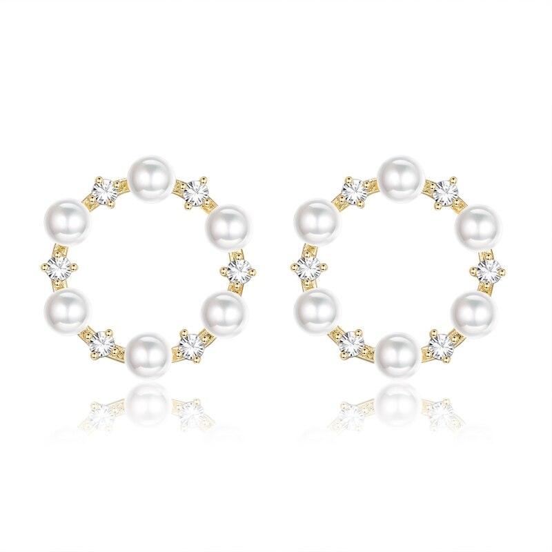 Ladies 1 Pair Fashion Cute Shining Zircon Earrings Gold Color Hoop Earings for Women Fashion  Pearl Circle Jewelry