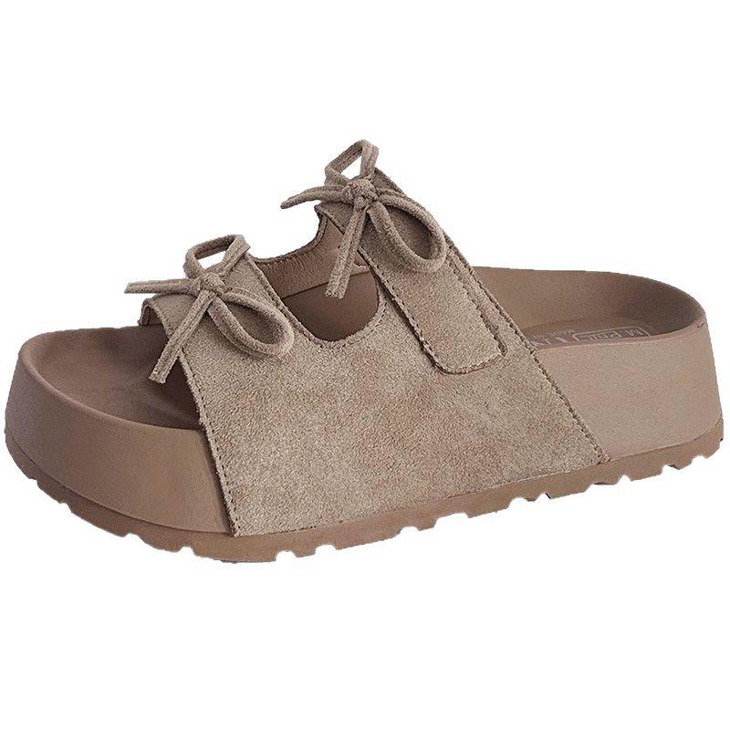 French evening breeze bow baotou one-and-a-half slippers 2025 new versatile soft bottom not tired feet Boken sandals