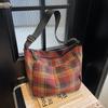 Retro Plaid Plush Shoulder Tote - Classic Large Capacity for College Students