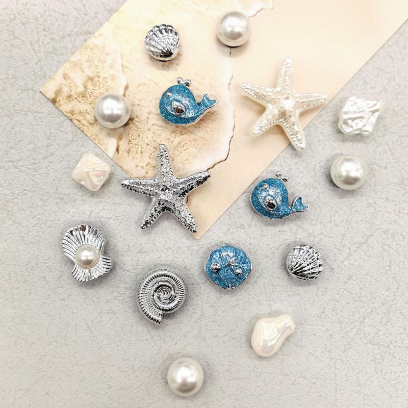Shell Shoe Charms 16Pcs Golden Ocean Beach Bling Conch DIY Shoe Buckles for Clogs Sandals Outdoor Activity Decor