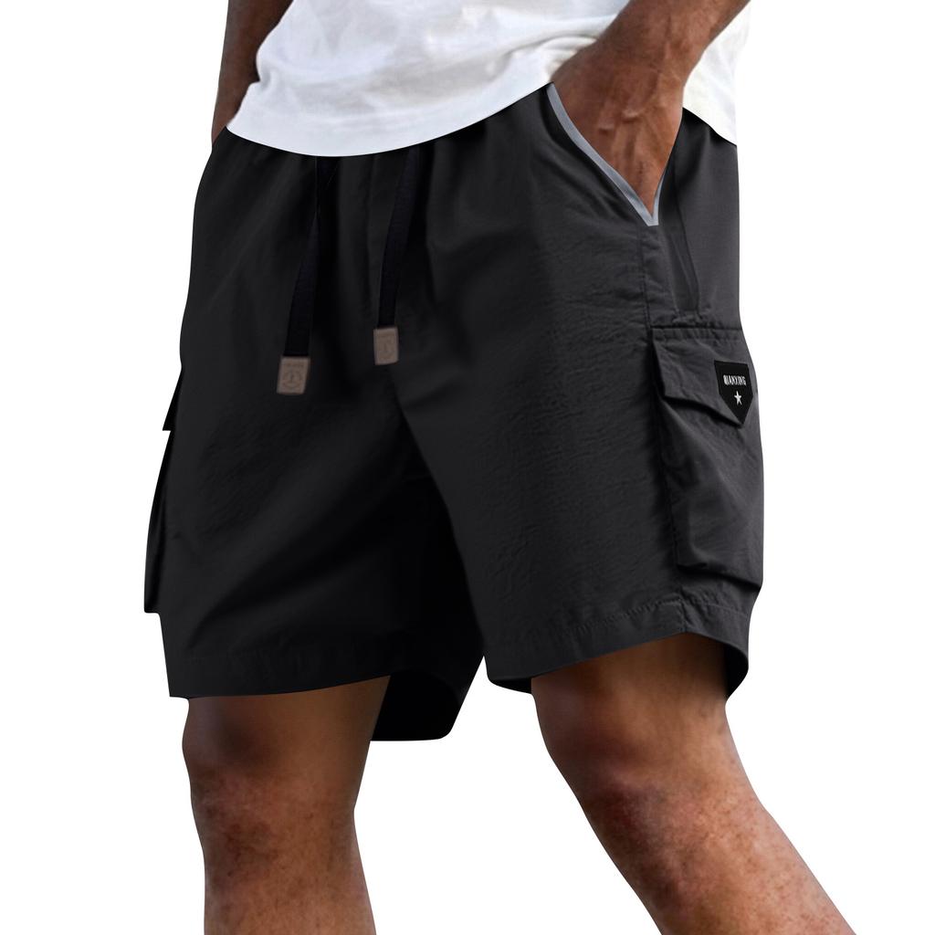 Men's Summer Quick Dry Cargo Shorts Multi Pocket Outdoor Fitness Running Shorts with Elastic Waistband and Adjustable Drawstring for Active Use