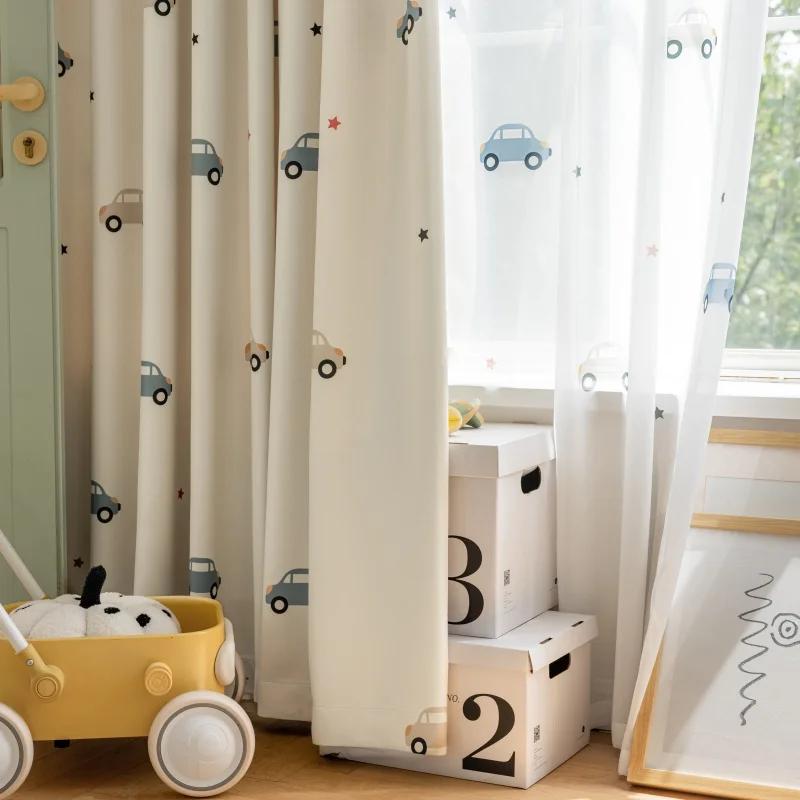 Cartoon Schattig Print Auto Patroon Verduisterend Kindergordijnen Jongens en Meisjes Slaapkamer Raamscherm Gordijn Voor Schuifdeuren 1pc W180CM X H240CM&Multi-function