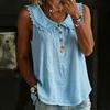 Women Tops Lapel Buttons Half Placket Sleeveless Pullover Tops Pure Color Loose Fit Breathable Casual Shirt Daily Wear