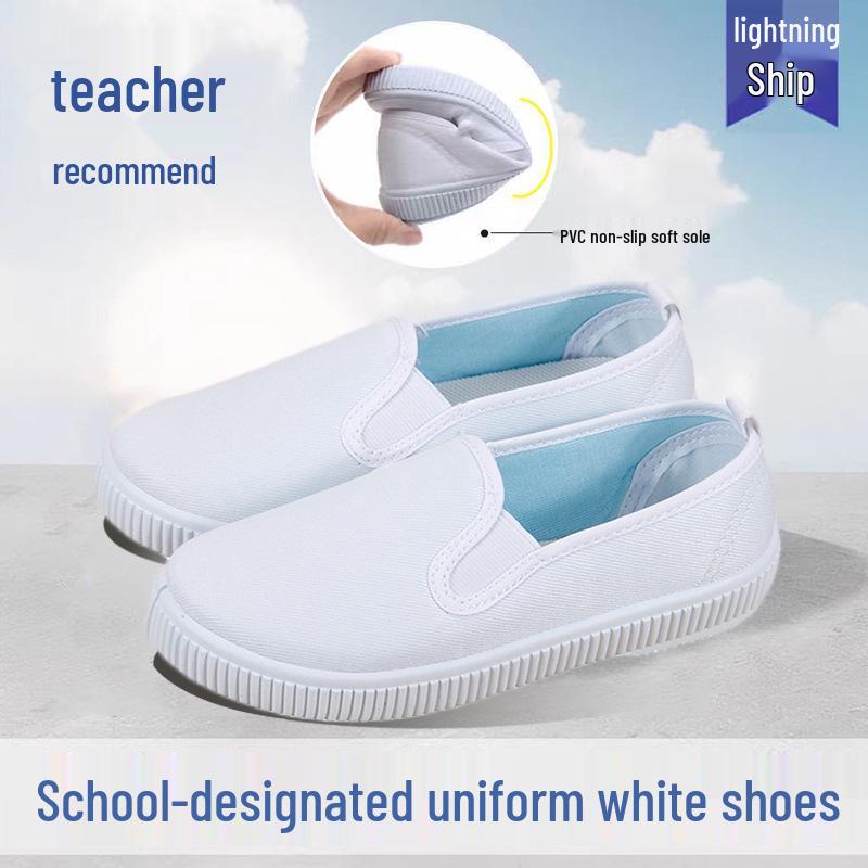 Dětské protiskluzové plátěné boty se suchým zipem - Bílé, Všestranné na sportovní den