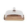 ZISIZ Bamboo and Glass Dessert Display Stand with Tray Set