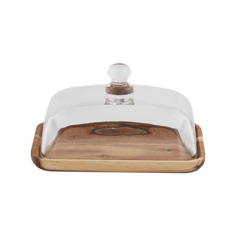 ZISIZ Bamboo and Glass Dessert Display Stand with Tray Set