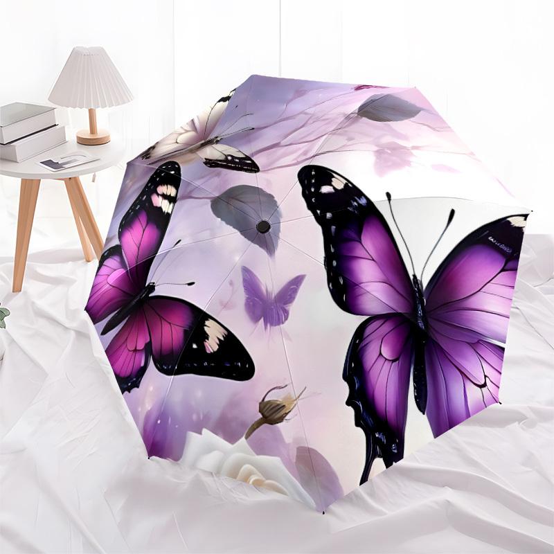 1pc Butterfly Floral Automatic Open/Close Umbrella with Folding Feature Compact Travel Umbrella, Lightweight Design, for Commuting060