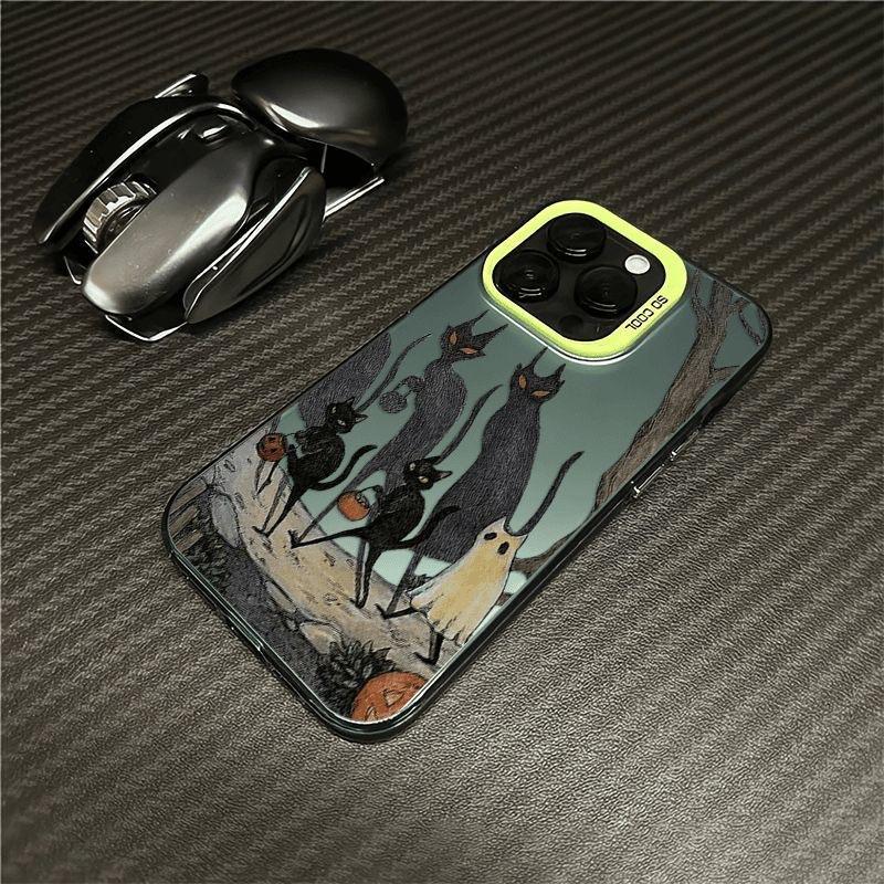 Halloween Black Elf Cat Case for iPhone 16 Plus, iPhone 12 Pro Max, Drop Protection, Cartoon Style, 14-inch, 15-inch