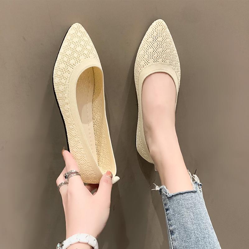 Fashion Women Flat Shoes Pointed Toe Solid Color Knitted Slip on Ladies Shoes Casual Breathable Ballet Women Flat Shoes Loafers Women