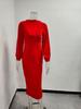 Elegant European & American Pleated Solid Color Dress with Split Sleeves