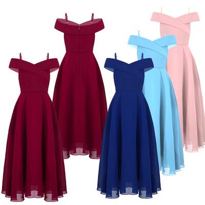 Langes Kleid Kinder Mädchen Schulterfrei Träger Elegantes formelles Maxikleid Hochzeitsfeier Tanzballkleider