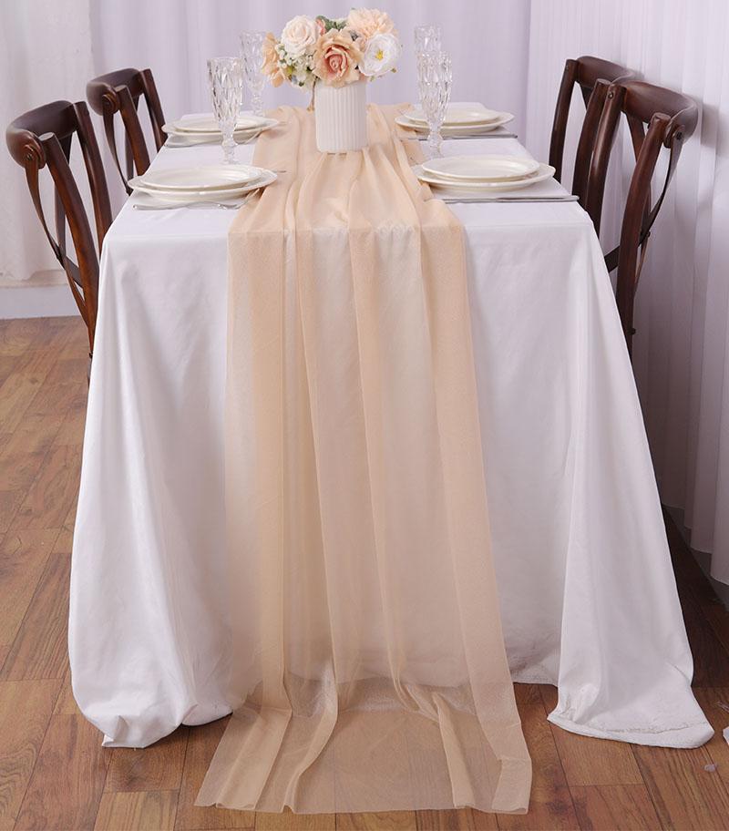 Chiffon Table Runner Romantic Sheer Wedding Table Runner Glitter Tulle Fabric Decorations for Wedding, Birthday Party,Dinner