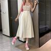 Women's Long Skirts Elastic High Waist Casual Skirt Girl's Spring Summer Solid Color A-line Skirts All-match Hot Pleated Skirt