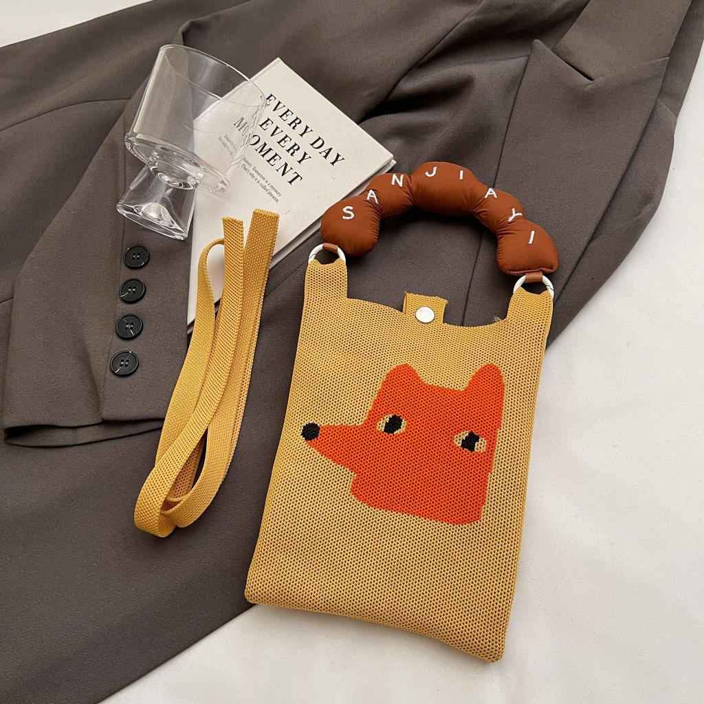 Knitted Mobile Phone Bag New Convenient Storage Student Cute Cartoon Fashion Messenger Bag