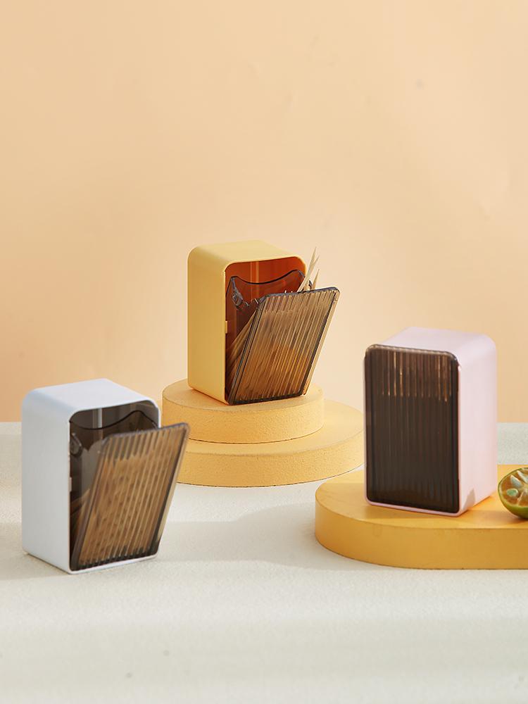 Wall-Mounted Flip-Top Toothpick Holder - Creative Plastic Design for Home and Restaurant
