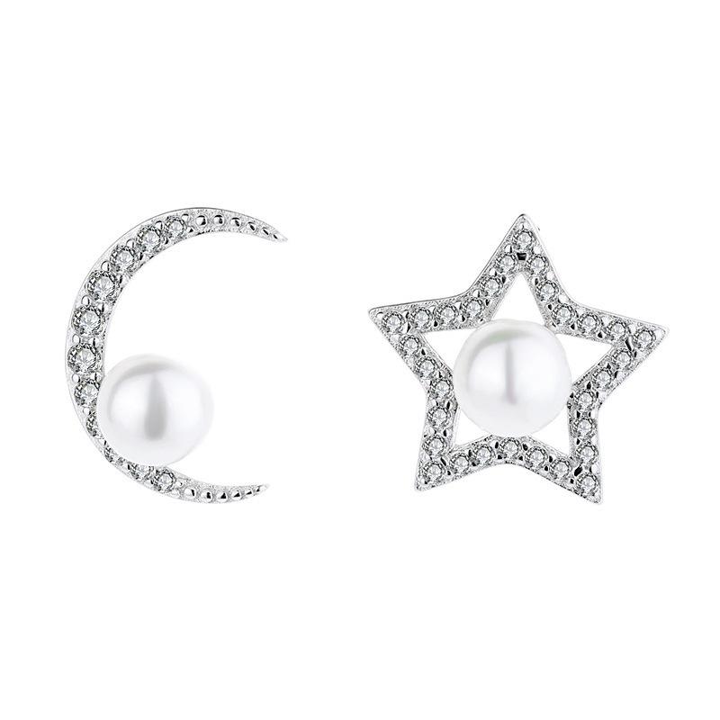 

Асимметричные серьги-гвоздики с цирконами и луной для женщин. Простые и модные серьги с пресноводным жемчугом «звезда и луна».