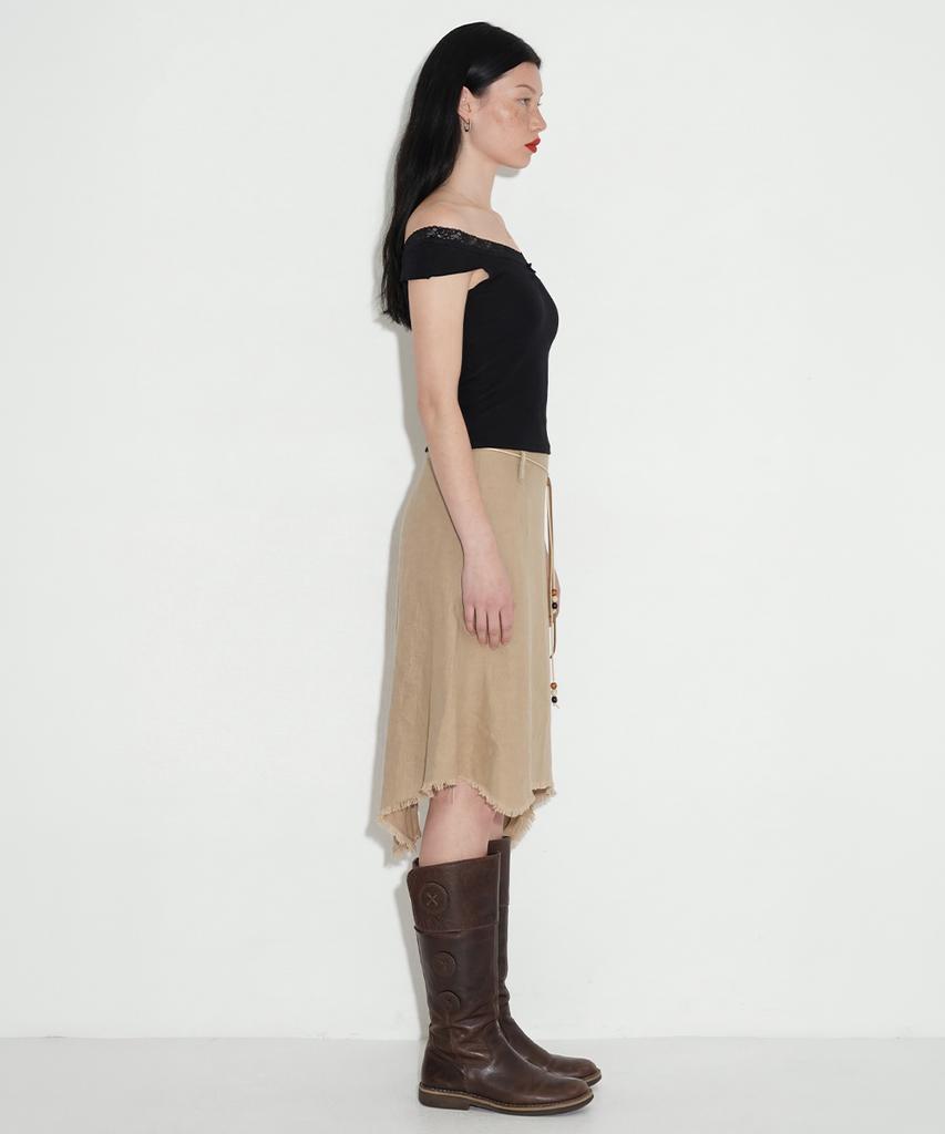 Cecese Bohemian Asymmetrical Cut Skirt Beige