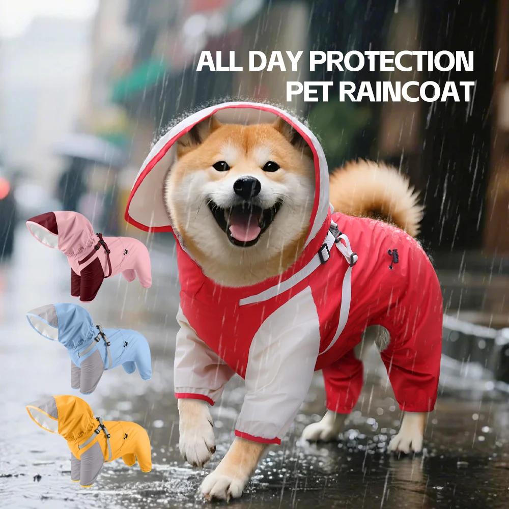 Impermeable Dog Hooded Raincoat for Small medium Dogs Detachable Pet Rain Coat Doberman Corgi mascotas Overalls ubranie dla psa