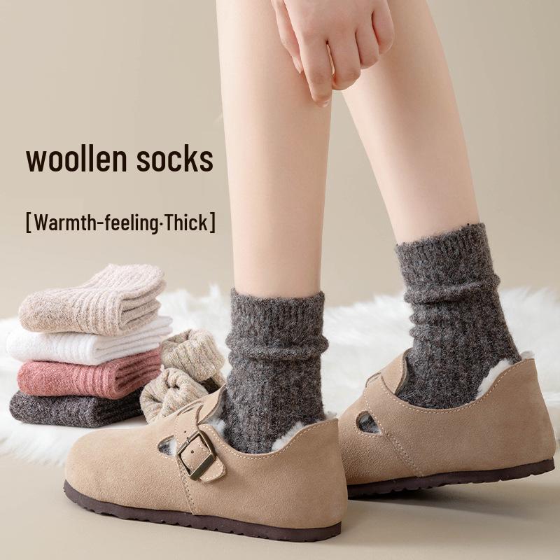 Women's Wool Cashmere Mid-Calf Socks, Thickened & Warm for Autumn/Winter, Non-Bulky, Ideal for Postpartum Care.